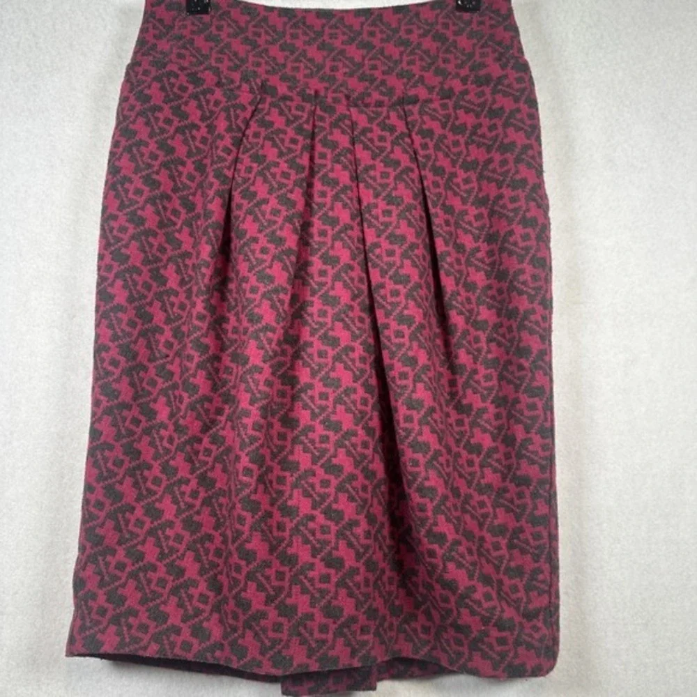 Eva Franco Magenta Gray Geometric Jacquard Pleated Pencil Skirt Sz 6 Made in USA